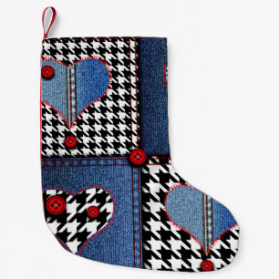 Calcetín Navideño Pequeño Denim Patchwork: Patrón de tela sin costura