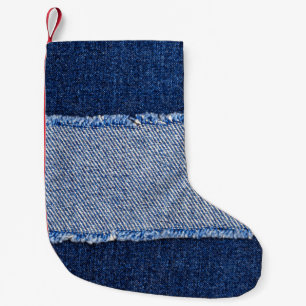 Calcetín Navideño Pequeño Denim roto: tela de jeans azules.