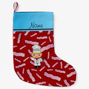 Calcetín Navideño Pequeño Denominación personalizada chef bacon rojo