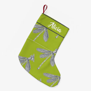 Calcetín Navideño Pequeño Denominación personalizada libélula en verde