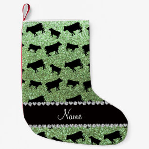 Calcetín Navideño Pequeño Denominación personalizada vacas purpurina verde 