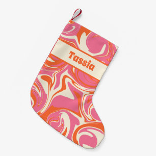 Calcetín Navideño Pequeño Derrame en rosa, Naranja y crema