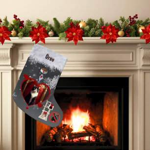 Calcetín Navideño Pequeño Deseos divertidos de Navidad para gato gris negro 
