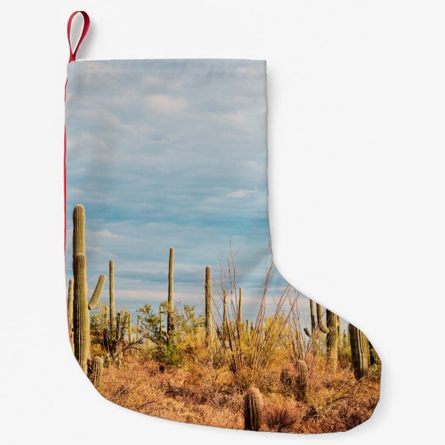 Calcetín Navideño Pequeño Desierto con cactus de Saguaro (Anverso)