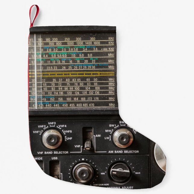 Calcetín Navideño Pequeño Detalles de un viejo receptor de radio am (Anverso)