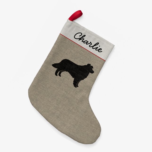 Calcetín Navideño Pequeño Día de fiesta personalizado silueta del perro del (Frente (Colgado))