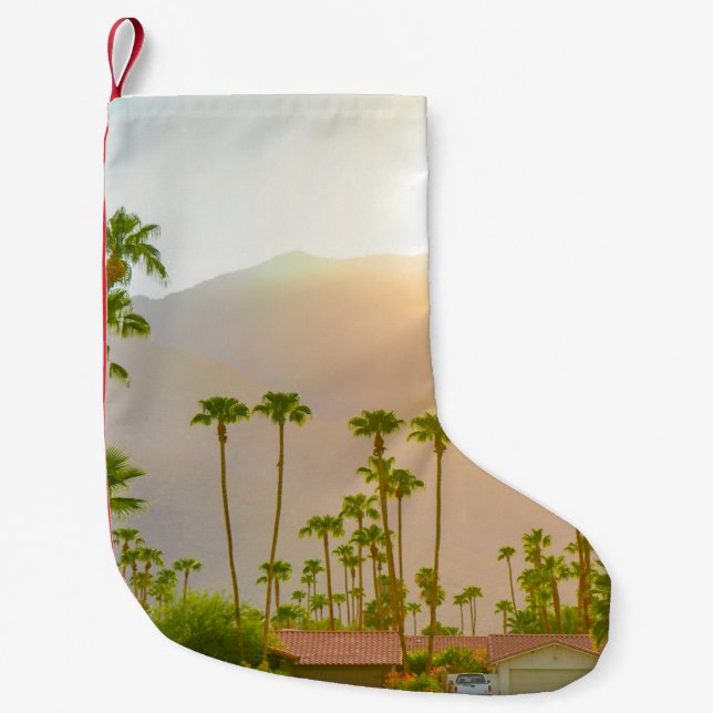 Calcetín Navideño Pequeño Día de puesta de sol de Palm Springs con montañas  (Anverso)