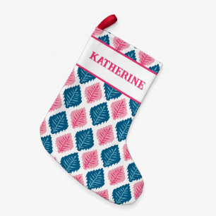 Calcetín Navideño Pequeño Diamante de Hoja de Vieira en Rosa + Aqua Personal