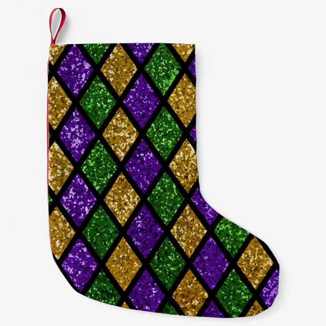 Calcetín Navideño Pequeño Diamantes de las baldosas, fondo festivo (Anverso)