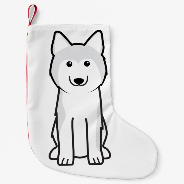 Calcetín Navideño Pequeño Dibujo animado del perro del husky siberiano (Anverso)