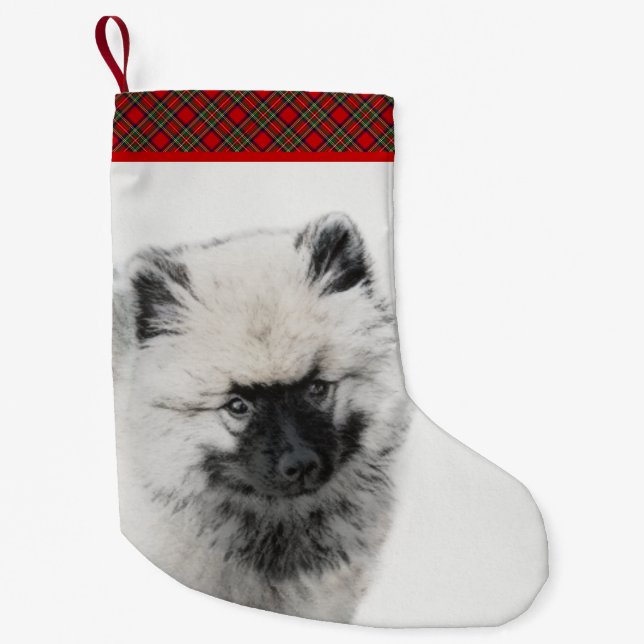 Calcetín Navideño Pequeño Dibujo de cachorros de Keeshond - Arte de perros o (Anverso)