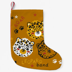 Calcetín Navideño Pequeño Dibujo de cara de gato de leopardo lindo. Pequeña 