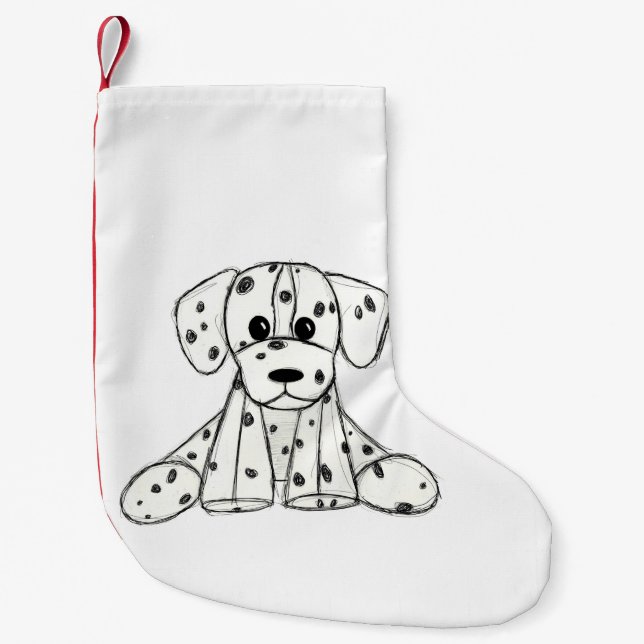 Calcetín Navideño Pequeño Dibujo de perros rellenos dálmatas esquema simple  (Anverso)