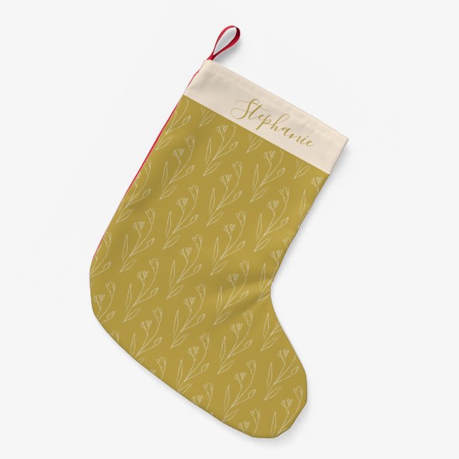Calcetín Navideño Pequeño Dibujo floral amarillo estilizado personalizado (Frente (Colgado))