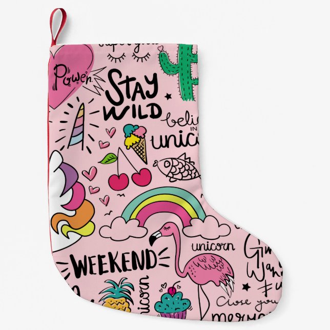 Calcetín Navideño Pequeño Dibujos lisos sobre un patrón de repetición ininte (Anverso)