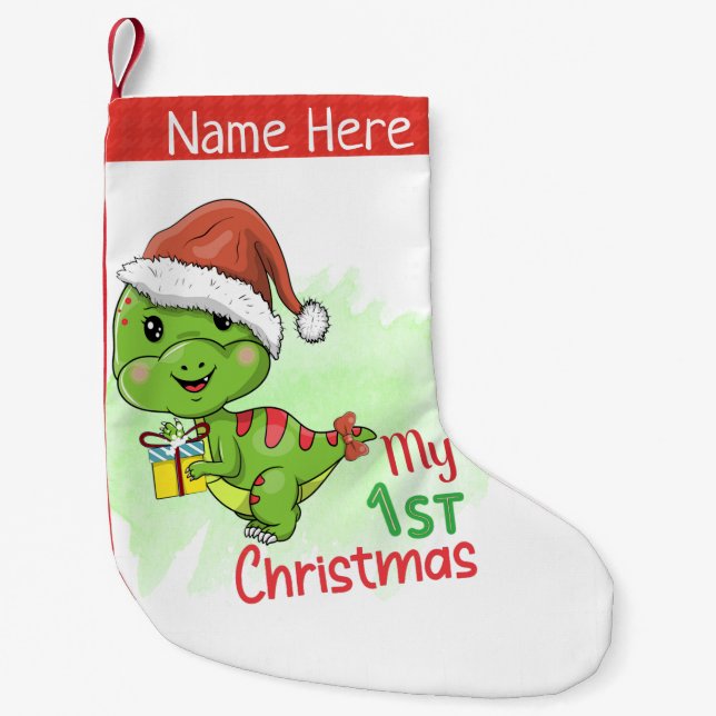 Calcetín Navideño Pequeño dinosaurio mis primeros navidades (Anverso)