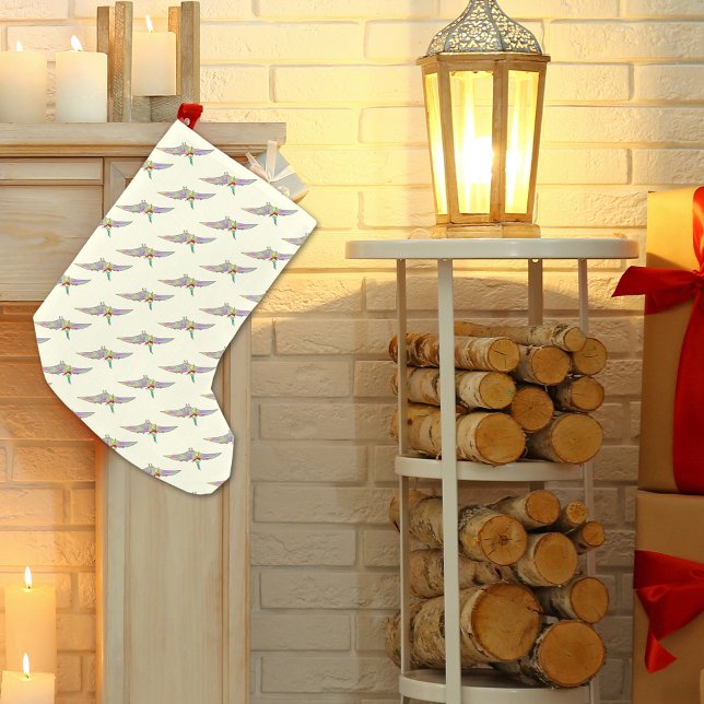 Calcetín Navideño Pequeño Dinosaurios Santa Pterodactyl Divertidos niños col (Christmas dinosaurs wearing santa hats pterodactyl flying dino pattern holiday stocking )