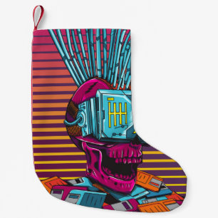 Calcetín Navideño Pequeño Disco Cyber Skull Virtual Reality Cyberpunk