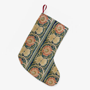 Calcetín Navideño Pequeño Diseño Antiguo de Bordado de Seda Floral Rosa de W