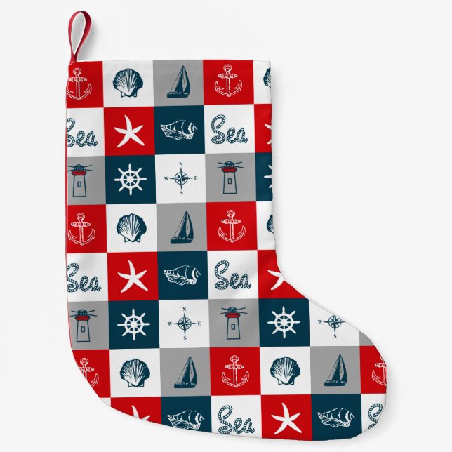 Calcetín Navideño Pequeño Diseño con tema náutico (Anverso)
