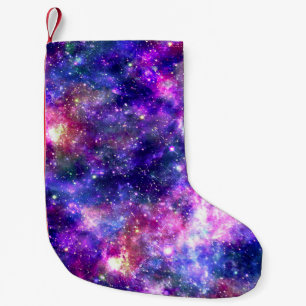 Calcetín Navideño Pequeño Diseño cósmico de impresión nocturna de galaxia