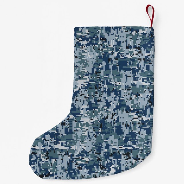 Calcetín Navideño Pequeño Diseño de camuflaje digital azul de la marina (Reverso)