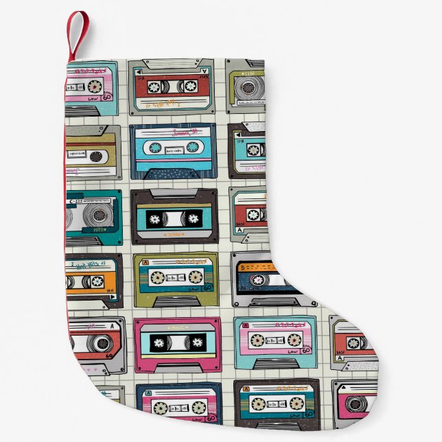 Calcetín Navideño Pequeño Diseño de cassette de música de época (Anverso)