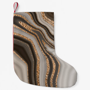 Calcetín Navideño Pequeño Diseño de cosecha de oro marrón