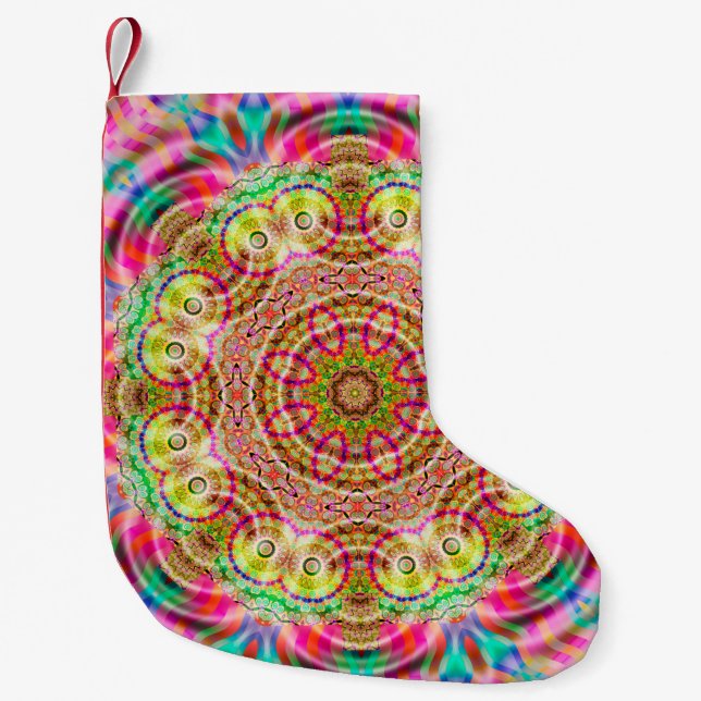 Calcetín Navideño Pequeño Diseño de flores de Mandala (Anverso)