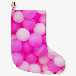 Calcetín Navideño Pequeño Diseño de fondo festivo de globos rosados.