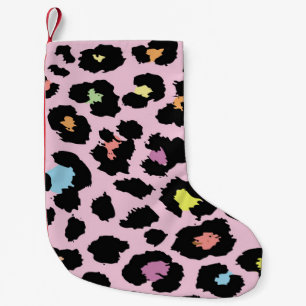 Calcetín Navideño Pequeño diseño de leopardo salvaje exótico colorido a mano