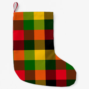 Calcetín Navideño Pequeño Diseño de patrón de cuadros de colores reggae Rast