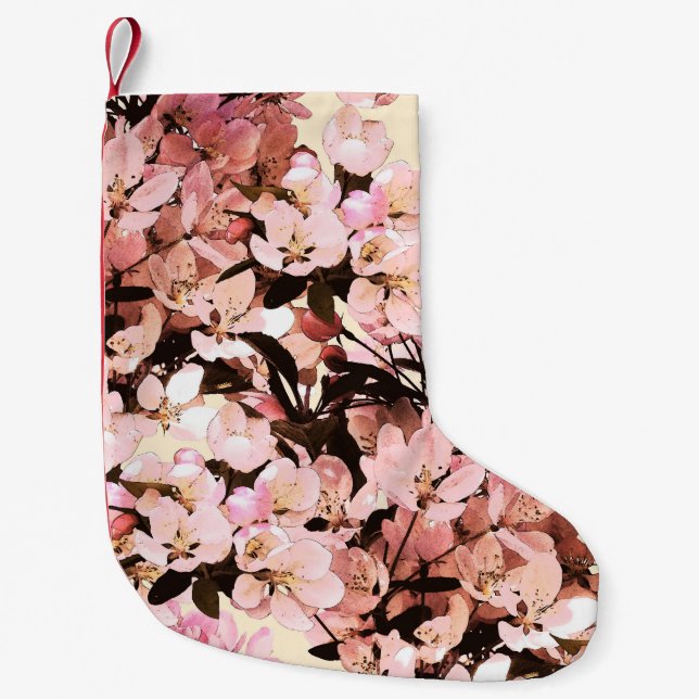 Calcetín Navideño Pequeño Diseño de patrones florales de acuarela (Anverso)