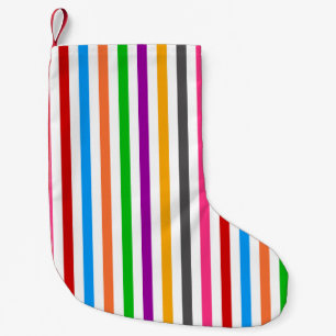 Calcetín Navideño Pequeño Diseño de rayas de arcoíris coloridas - Blanco