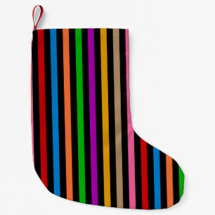 Calcetín Navideño Pequeño Diseño de rayas de arcoíris coloridas - negro