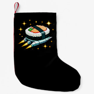 Calcetín Navideño Pequeño Diseño de rollo de sushi de cadera espacial Pixel 