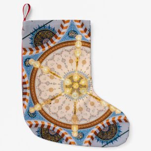 Calcetín Navideño Pequeño Diseño de techo amarillo, azul y amarillo