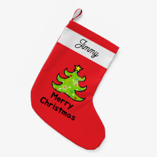 Calcetín Navideño Pequeño Diseño divertido de árbol de Navidad con nombre pe