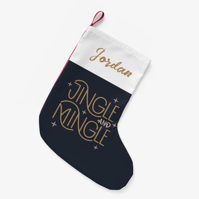 Calcetín Navideño Pequeño Diseño festivo de jingle y mingle (Frente (Colgado))