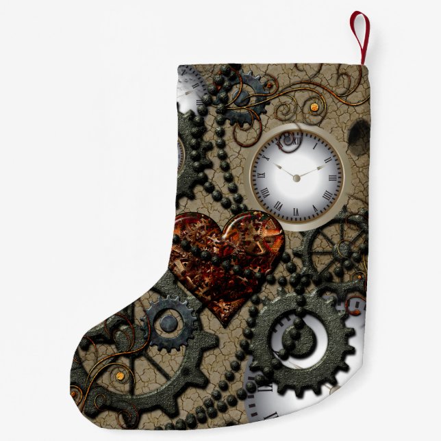 Calcetín Navideño Pequeño Diseño mecánico abstracto (Reverso)