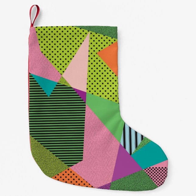Calcetín Navideño Pequeño Diseño moderno de marco Memphis creativo (Anverso)