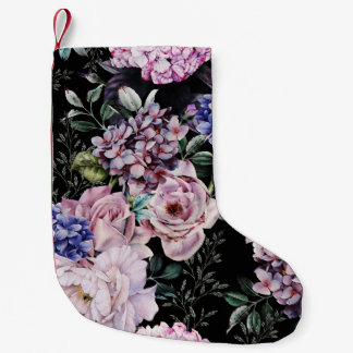 Calcetín Navideño Pequeño Diseño Seamless de la acuarela floral oscura