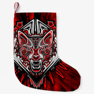 Calcetín Navideño Pequeño Diseño Totémico Tribal Haida de Lobo