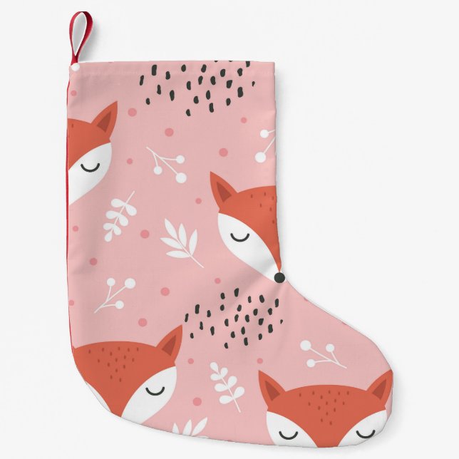 Calcetín Navideño Pequeño Diversión de Fox: Patrón de bosque lindo (Anverso)