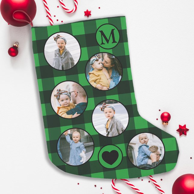 Calcetín Navideño Pequeño Diversión Personalizada Foto De Bebé Verde Placa N (Subido por el creador)
