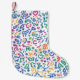 Calcetín Navideño Pequeño Divertido doodle de formas vibratorias coloridas
