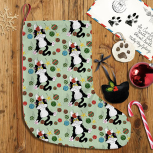 Calcetín Navideño Pequeño Divertido Gato Atractivo Negro Blanco Esmoquin Fie