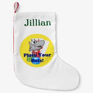 Calcetín Navideño Pequeño Divertido Personalizado de apuestas de tiburones c