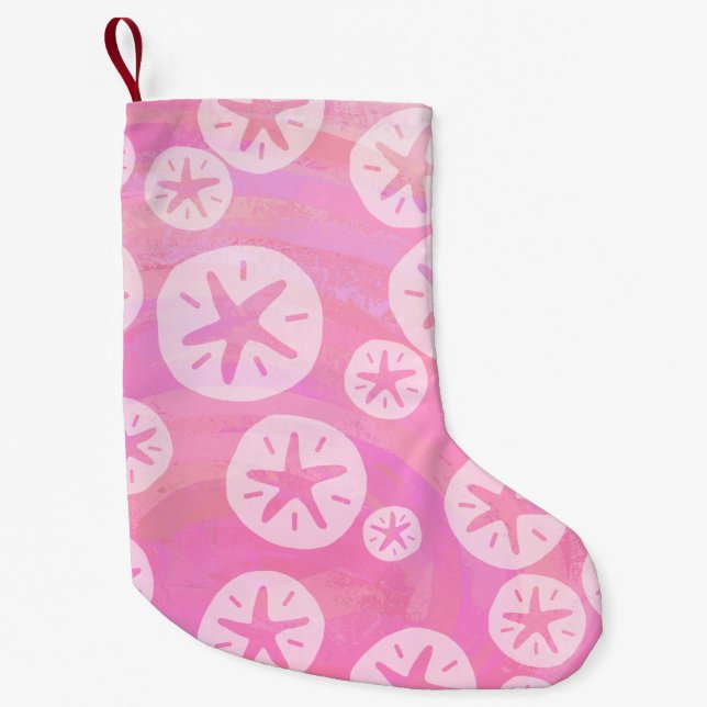 Calcetín Navideño Pequeño Dolar de arena blanco y rosa (Anverso)