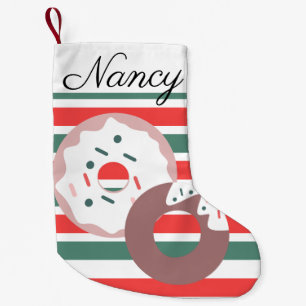 Calcetín Navideño Pequeño Donas modernas de Navidad con puntos de purpurina